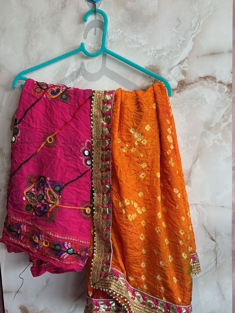 Vibrant Pink &amp; Orange Embroidered Saree