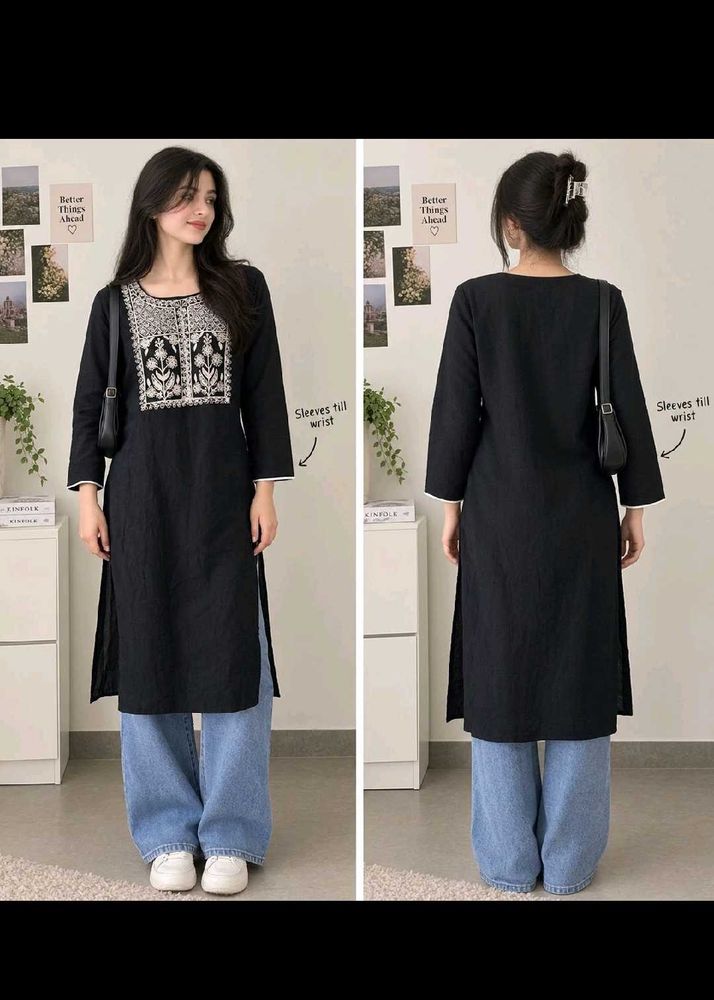 Embroidered Black Kurta