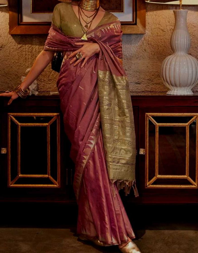 Elegant Pink Tussar Silk Saree