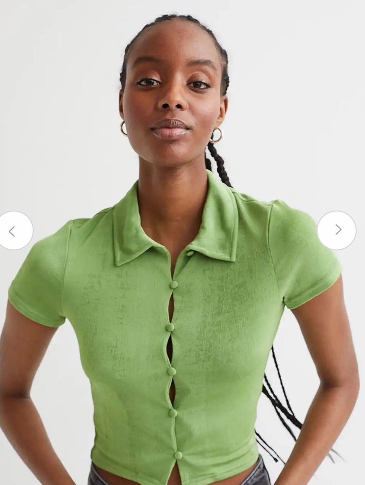 Y2K inspired H&amp;M Lime Green Button-Up Collared Top
