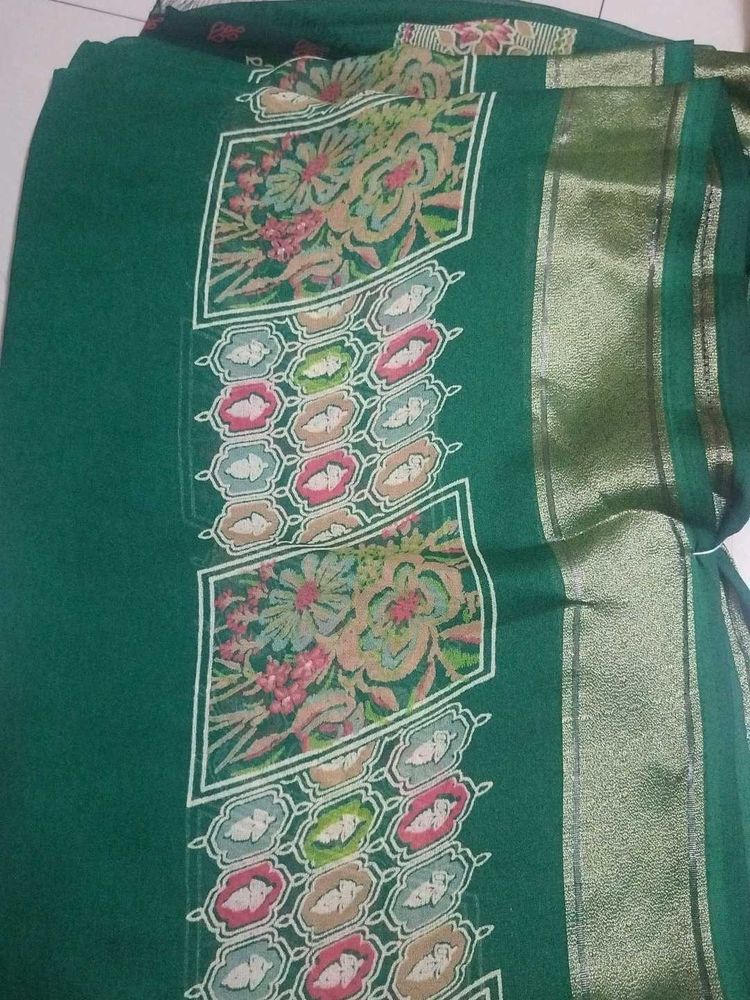 Green Saree with Floral Border
