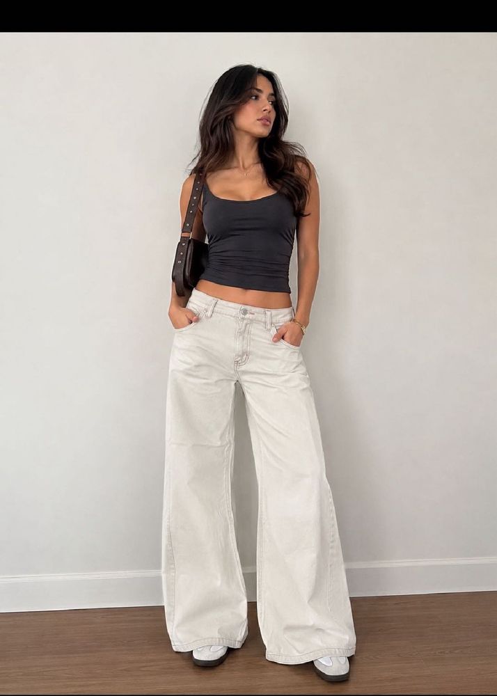 Wide Leg Cream Jeans
