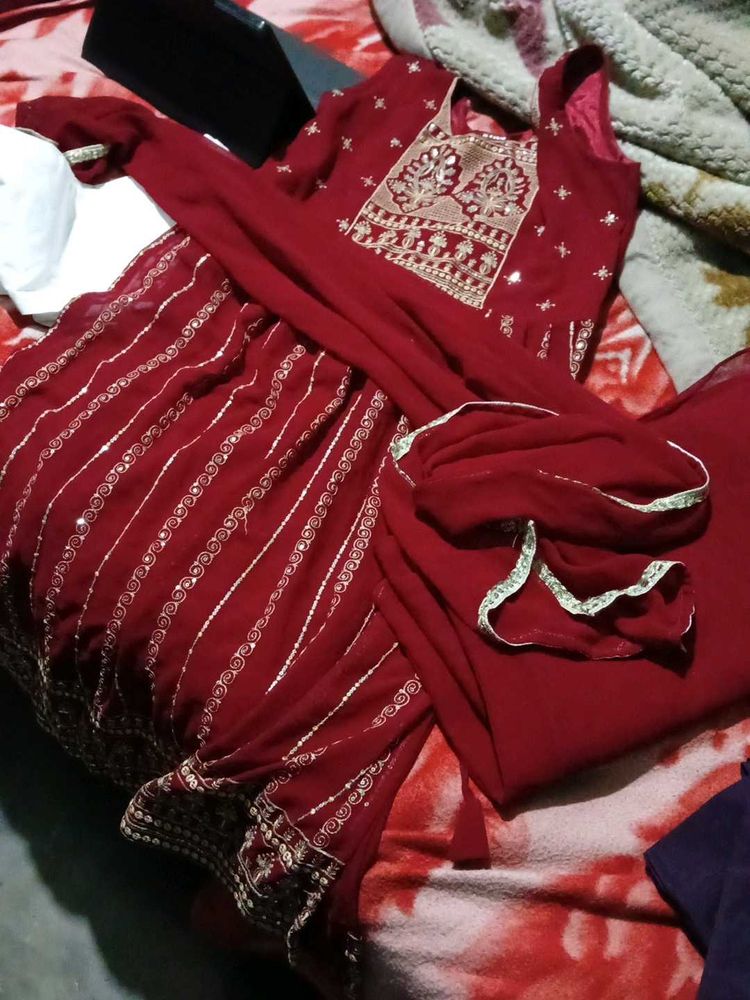 Maroon Embroidered Anarkali Suit