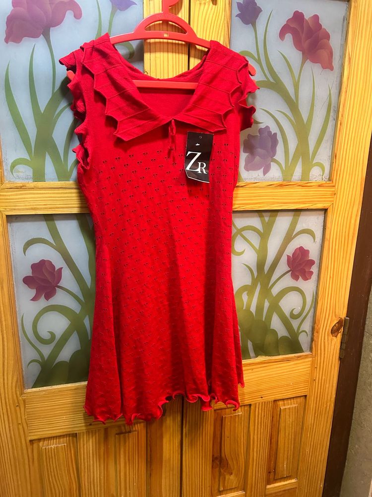 imported Red Ruffled Mini Dress new with tag unuse