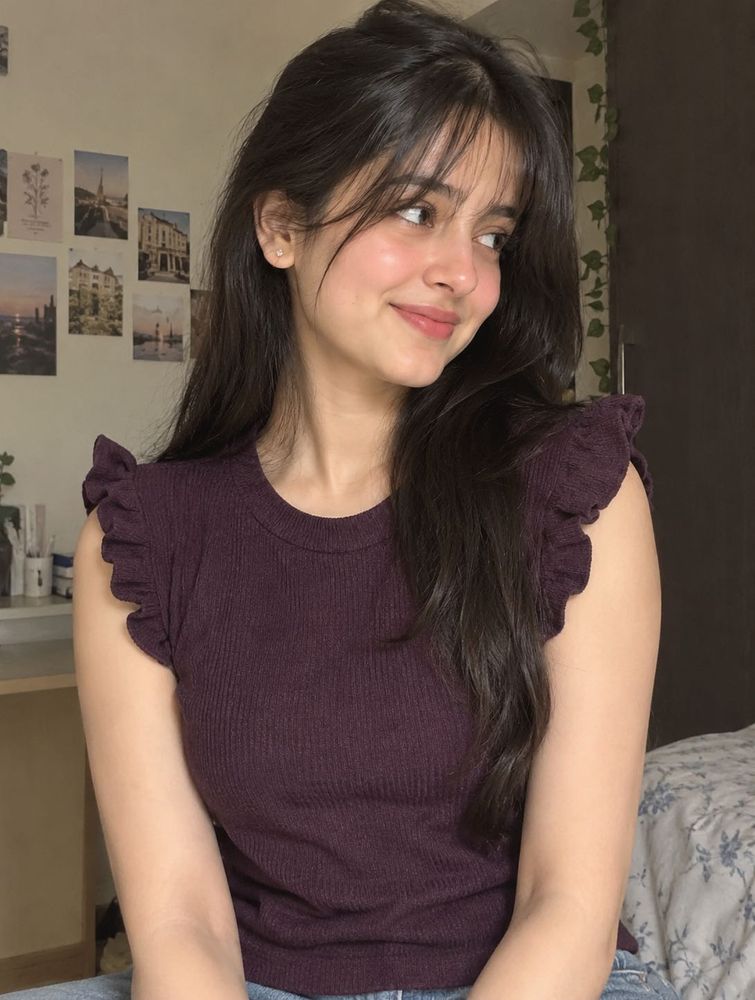 Cute Ruffle Sleeve Ribbed Top