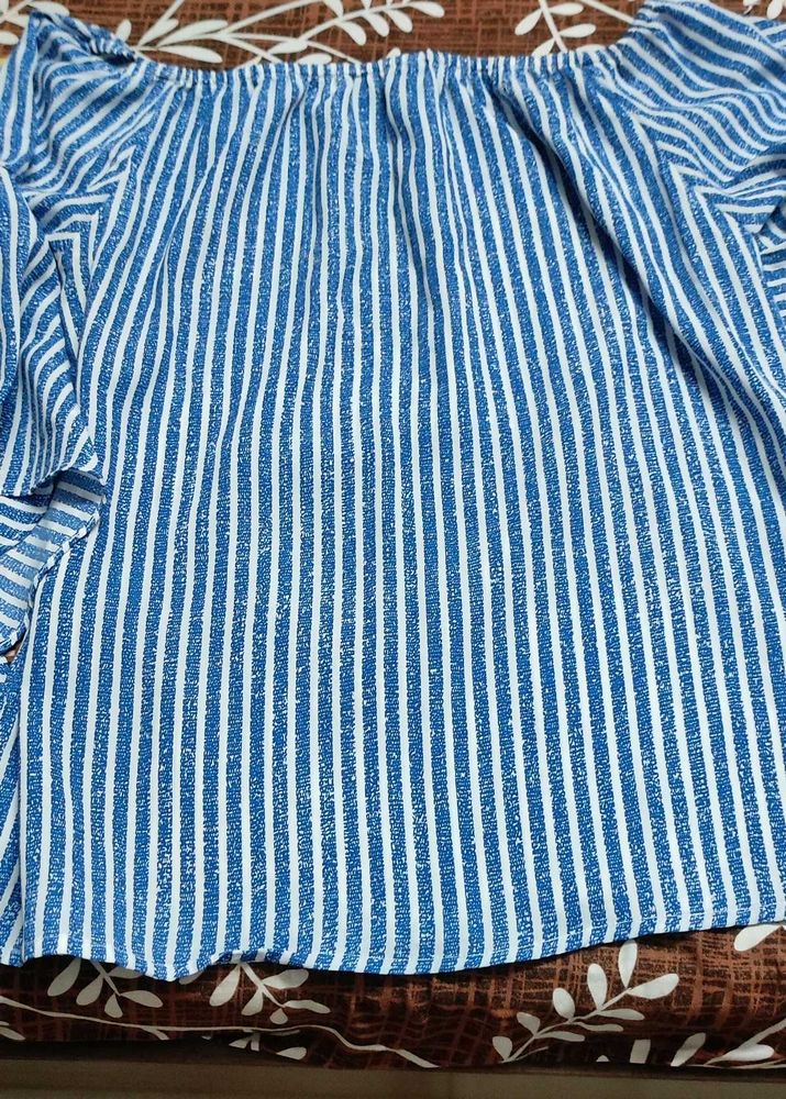 Chic Blue Striped Off-Shoulder Top