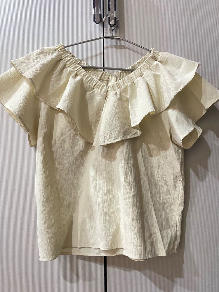 Cream Ruffle Off-Shoulder Top