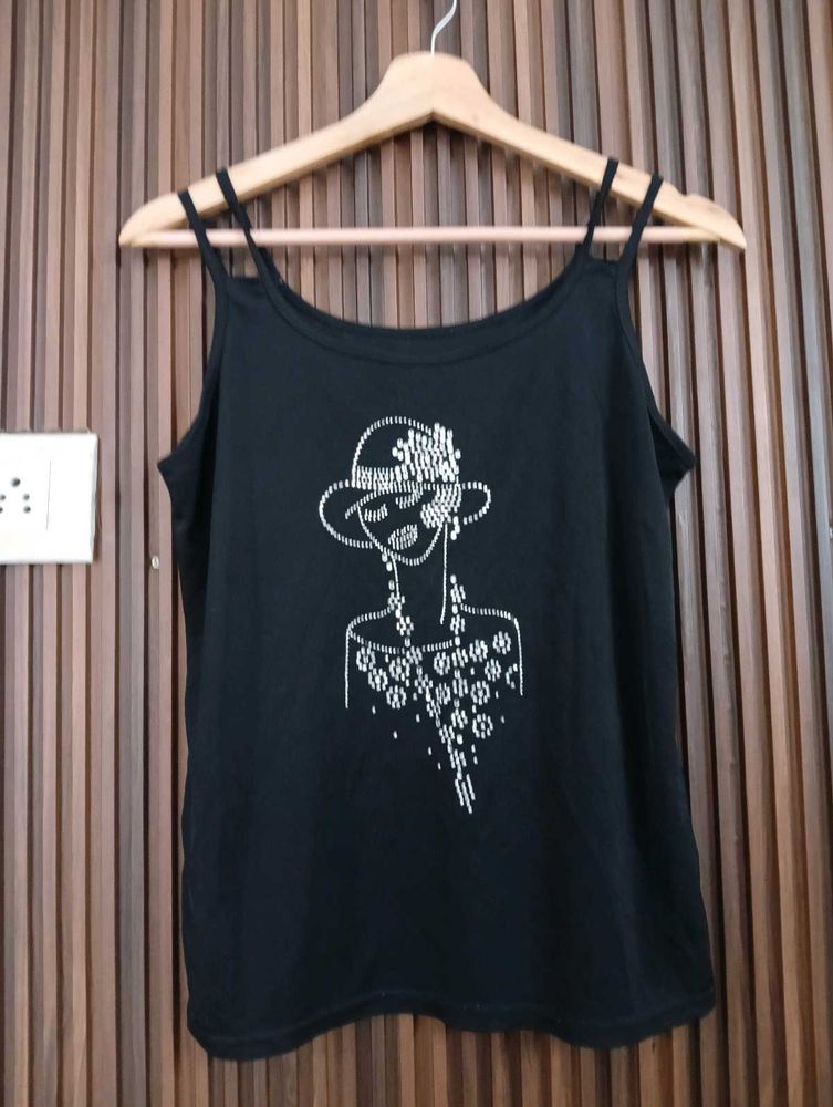 Sparkly Embellished Black Camisole Top