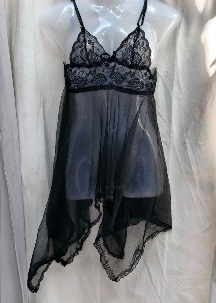 I. Sheer Black Lace Babydoll Lingerie