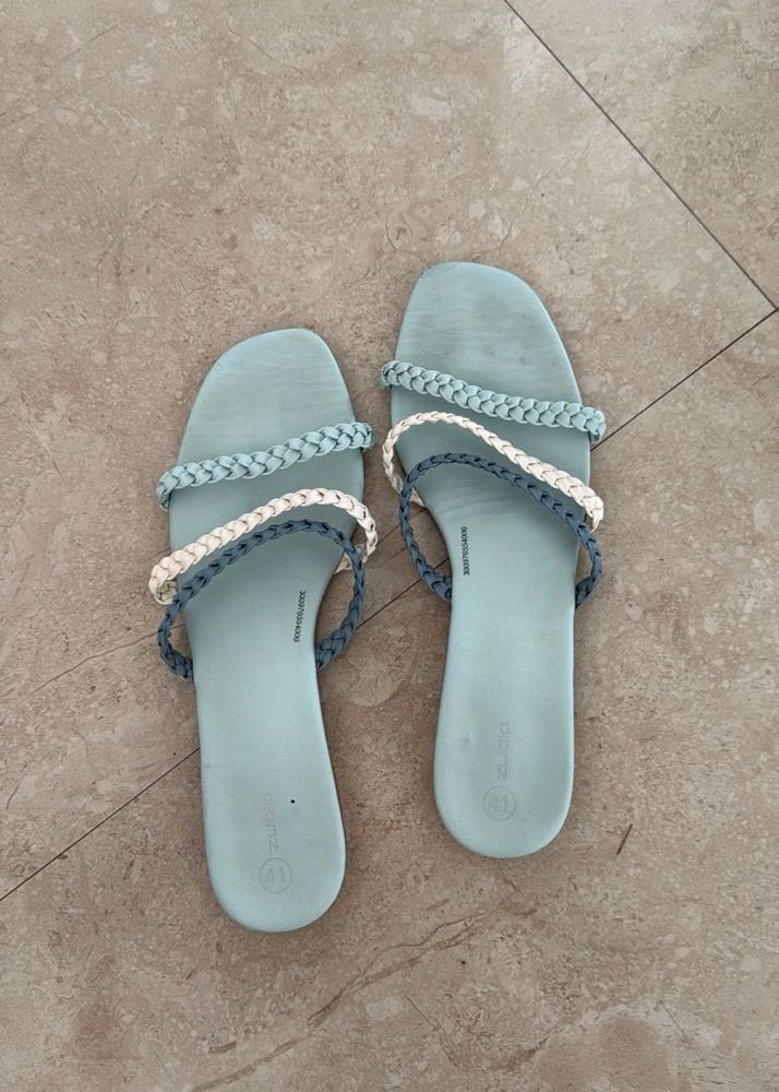 Braided Strap Blue Flats
