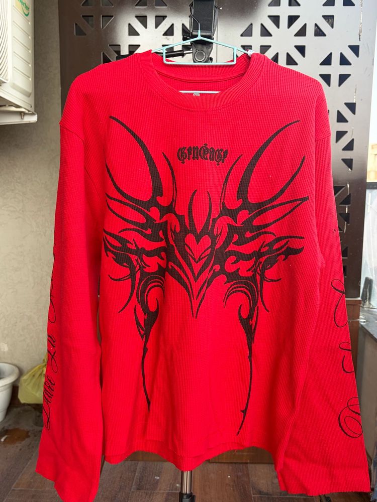 Red Tribal Graphic Long Sleeve Boxy Tee🐦‍🔥