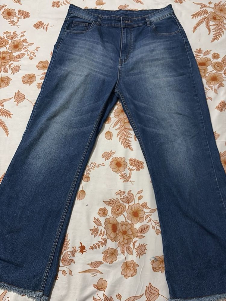 Wide Leg Blue Denim Jeans