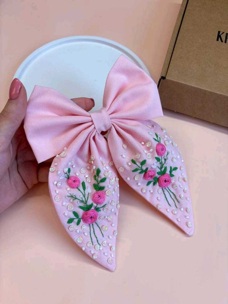 Floral Embroidered Hair Bow