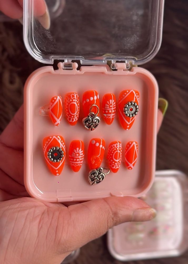 Navratri Orange Press-On Nails