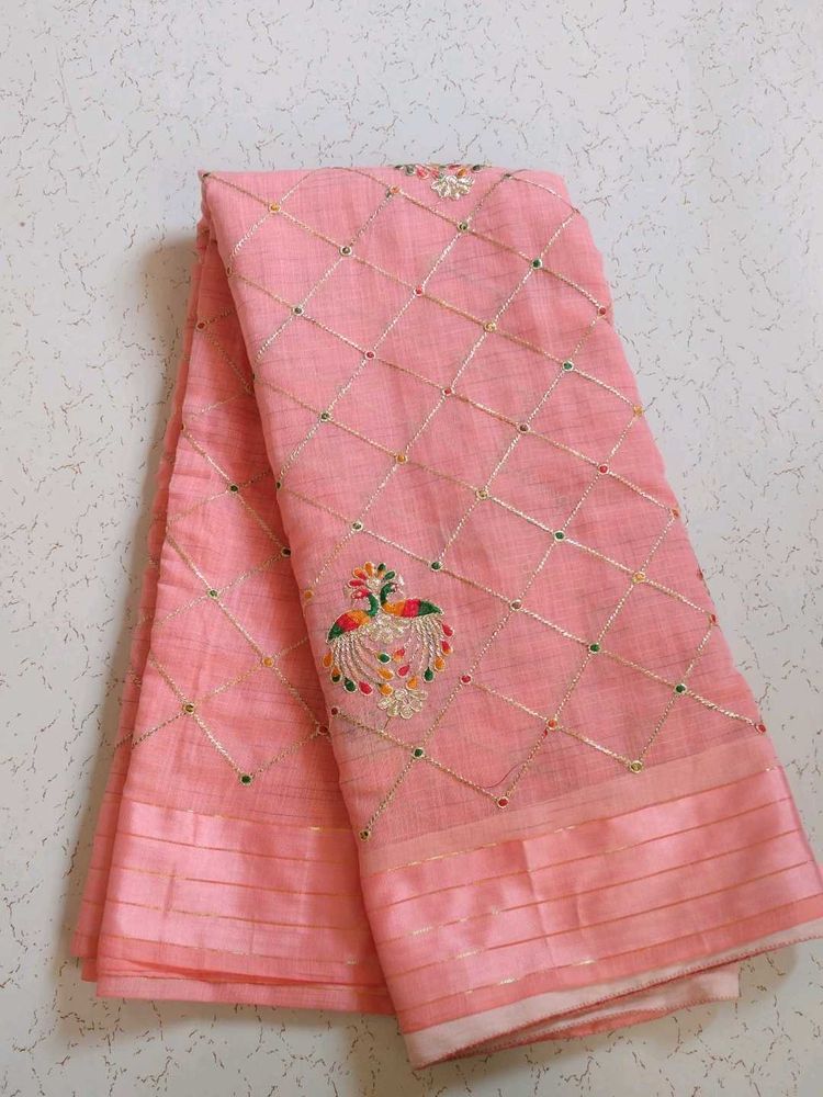 Elegant Pink Embroidered Saree