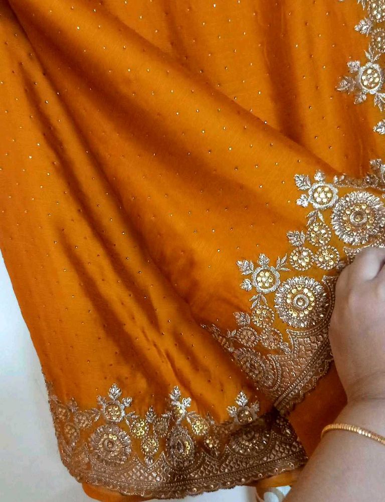 Embroidered Mustard Yellow Saree