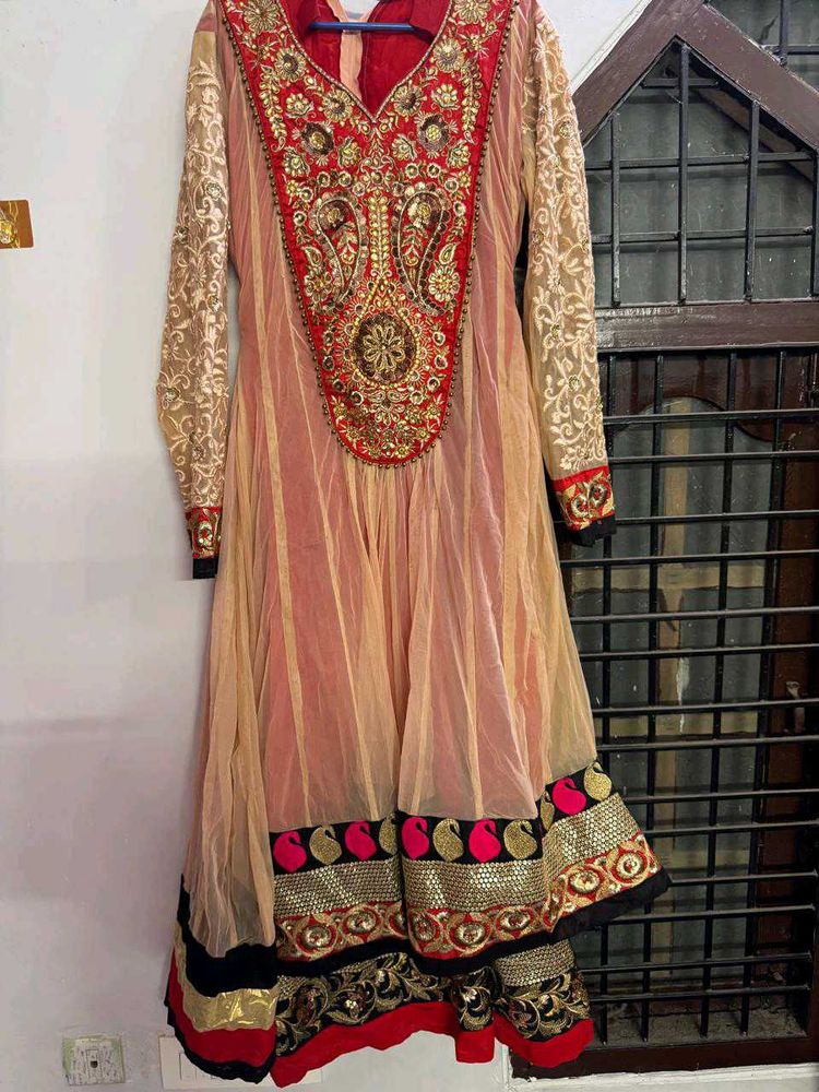Elegant Pink &amp; Gold Anarkali Suit