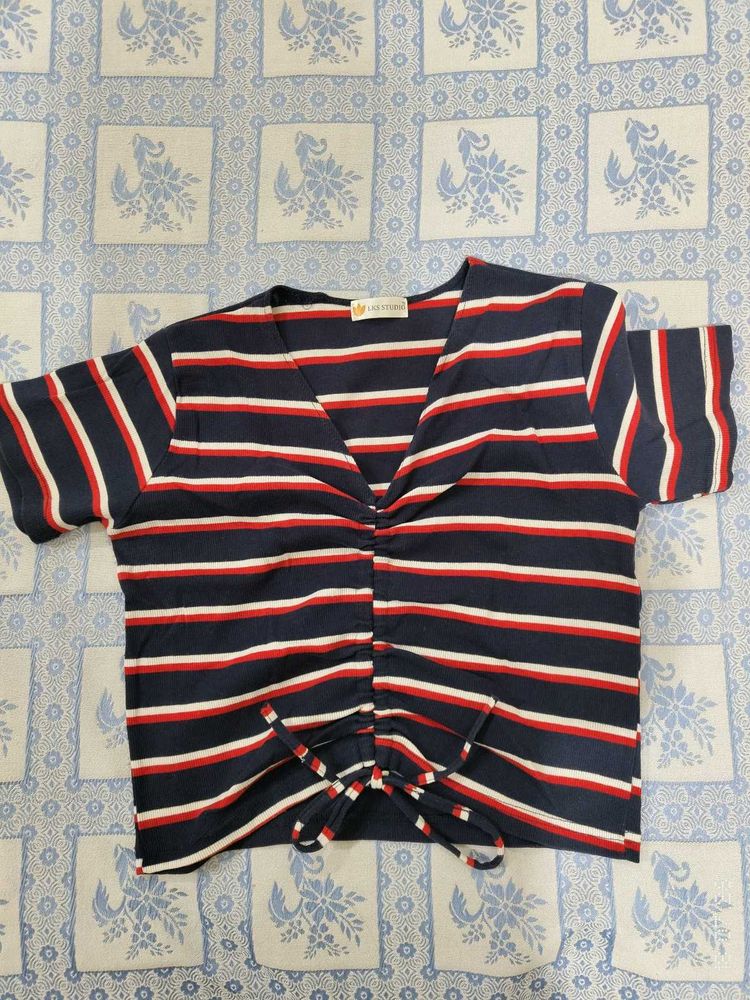 Striped V-Neck Cropped Top