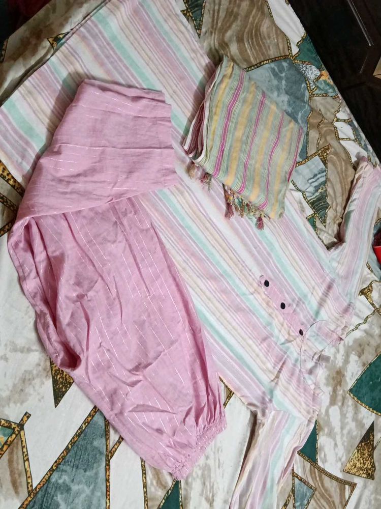 XXL Striped Kurta Set with Dupatta