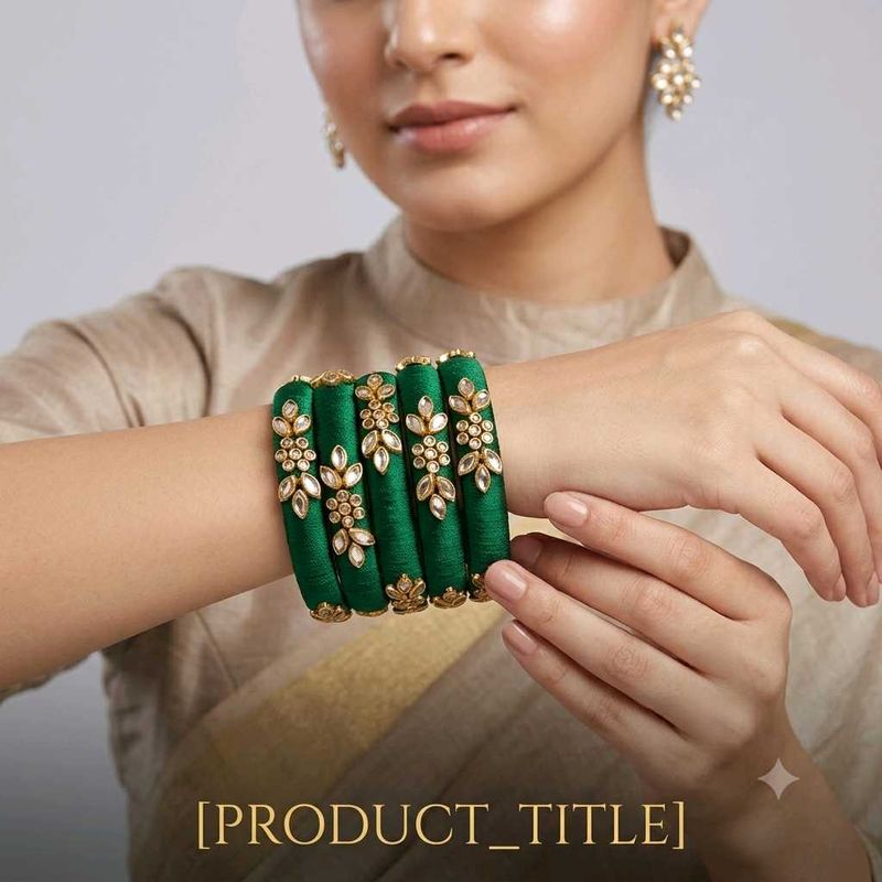 Green thread kundan bangles