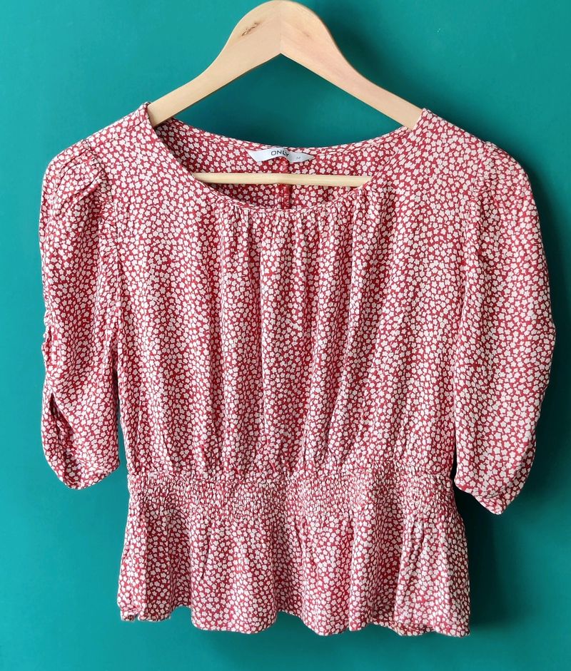Only Cinched Waist Top With Microprint