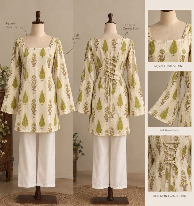 Boho Chic Kurta Set with Bell Sleeves