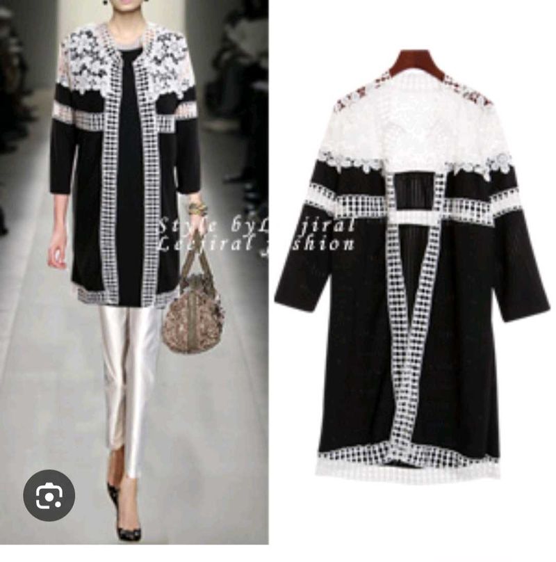 Elegant Black &amp; White Cardigan Jacket