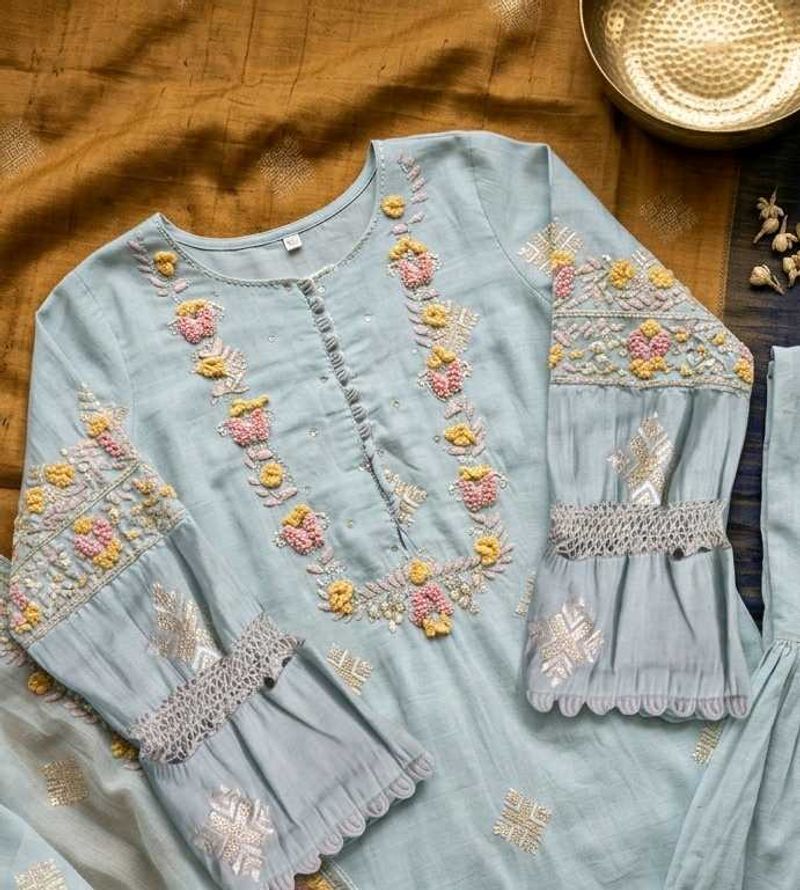 Pastel Blue Embroidered Kurta Set