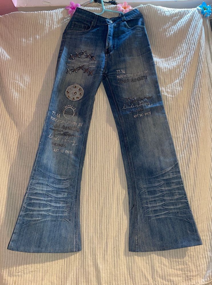 Unique Embellished Flare Jeans