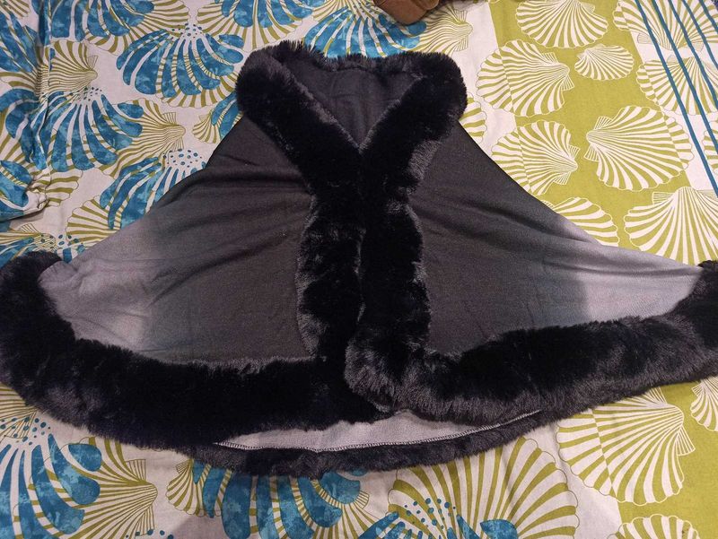 Imported Elegant Black Faux Fur Cape