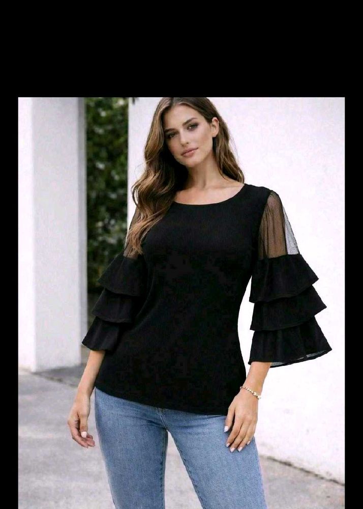 Stylish Black Top with Ruffle Sleeves
