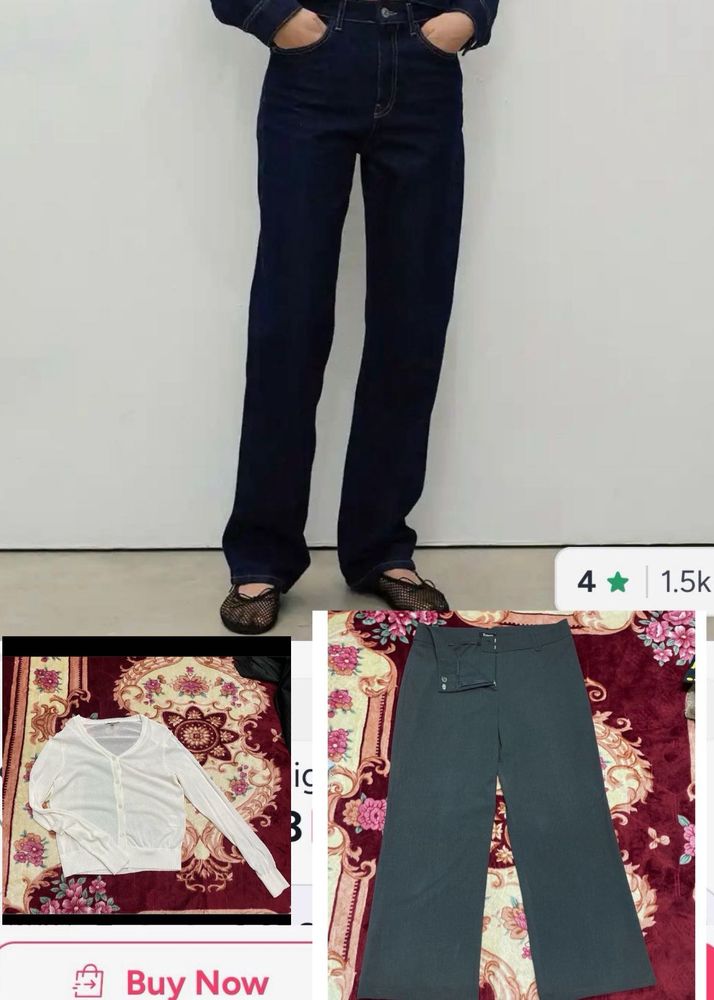 Women's Dark Wash Jeans and Grey Wide-Leg Pants