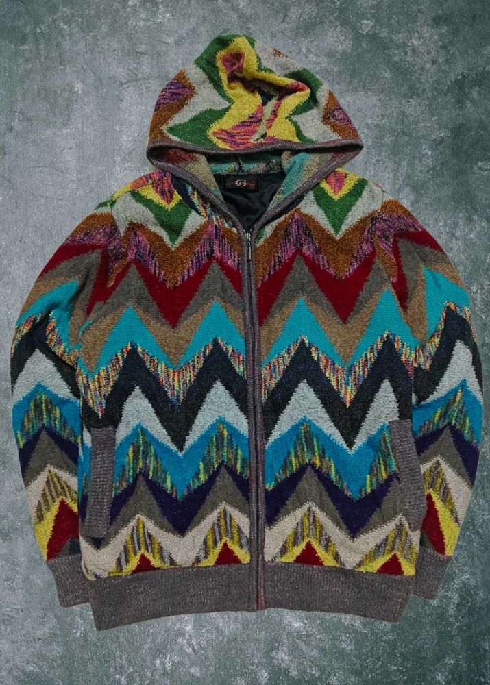 Caperdoni 1990s ZigZag Knit Hooded Jacket