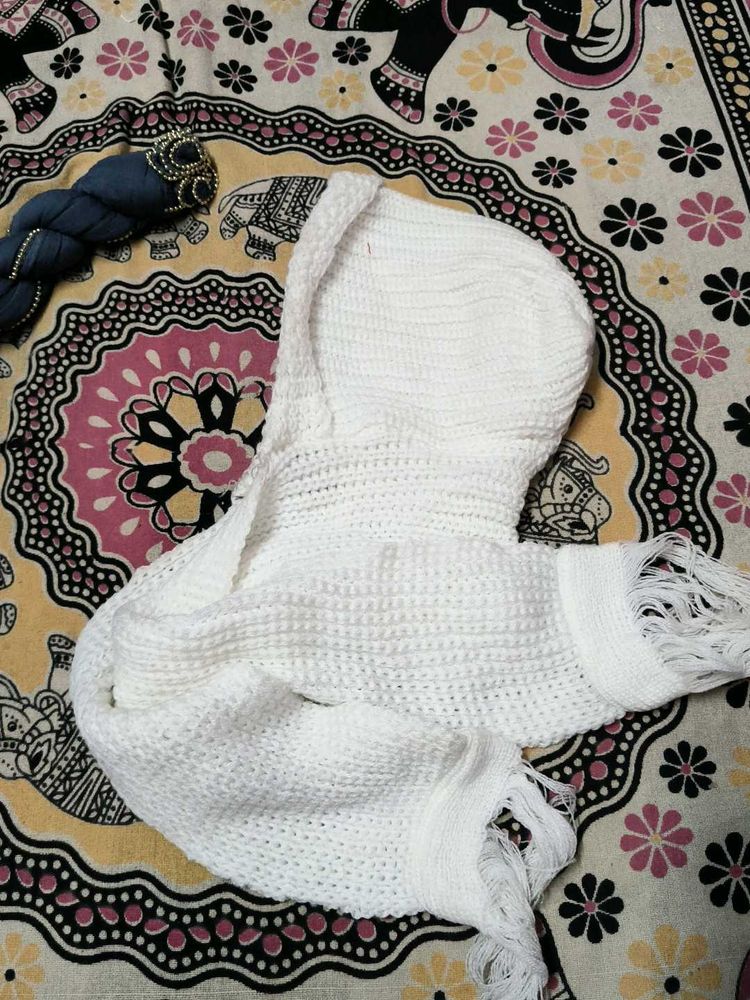White Knitted Dupatta Scarf