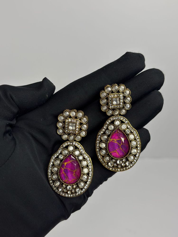 Stunning Pink Stone &amp; Diamond Earrings