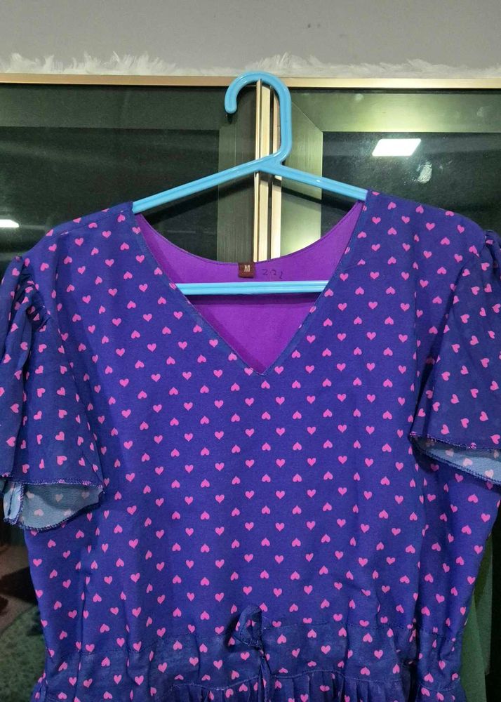 Cute Purple Heart Print Dress