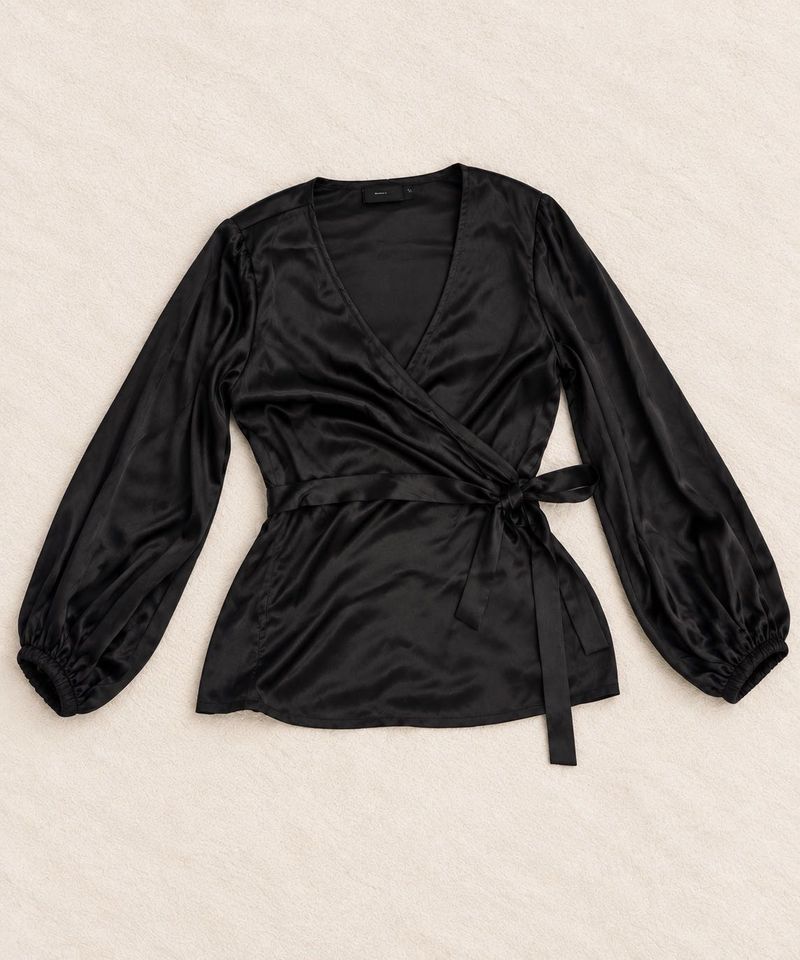 🖤Black Satin Wrap Top🖤