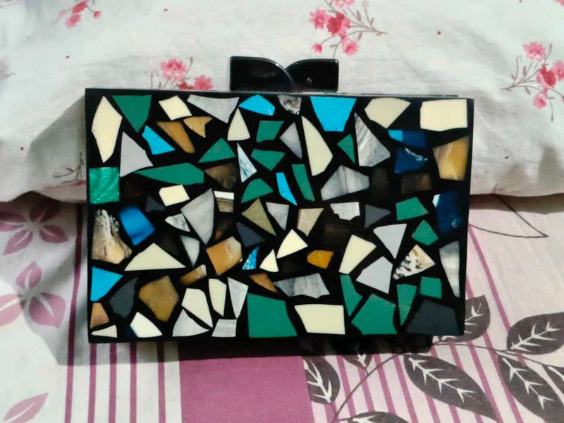 Wooden Mosaic Clutch Bag