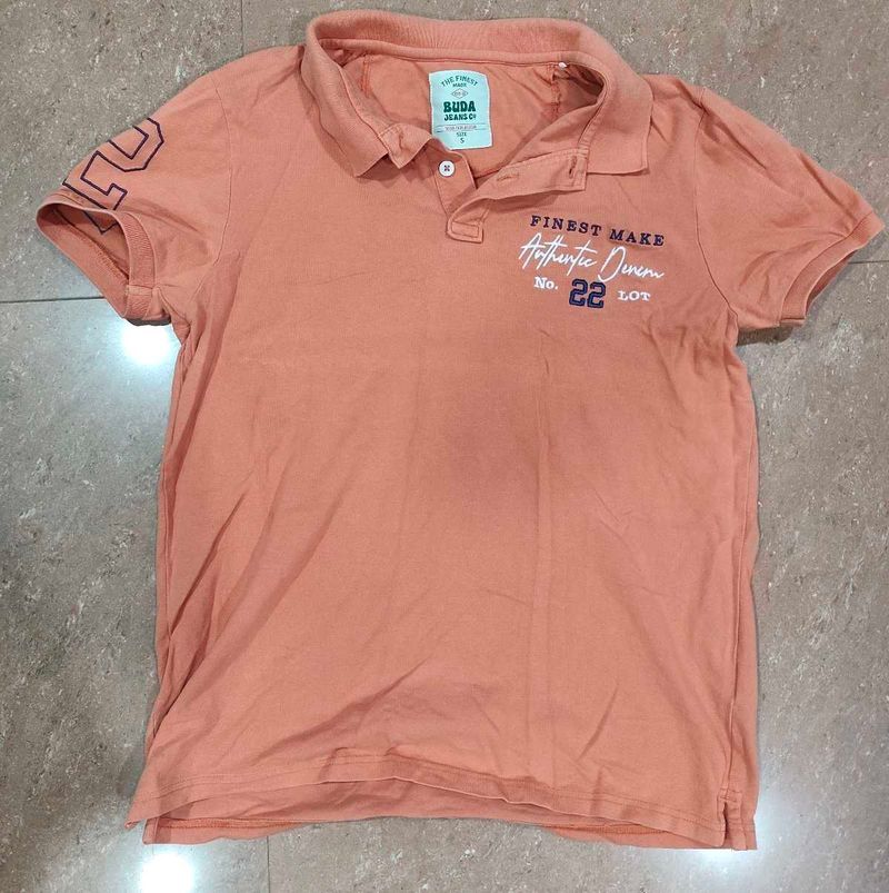 Orange Polo Shirt with "Finest Make" Print