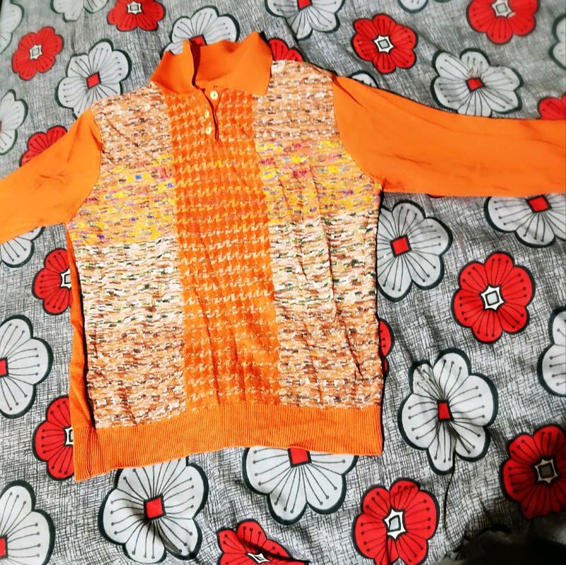 Vintage Orange Textured Polo Sweater- Waist 28