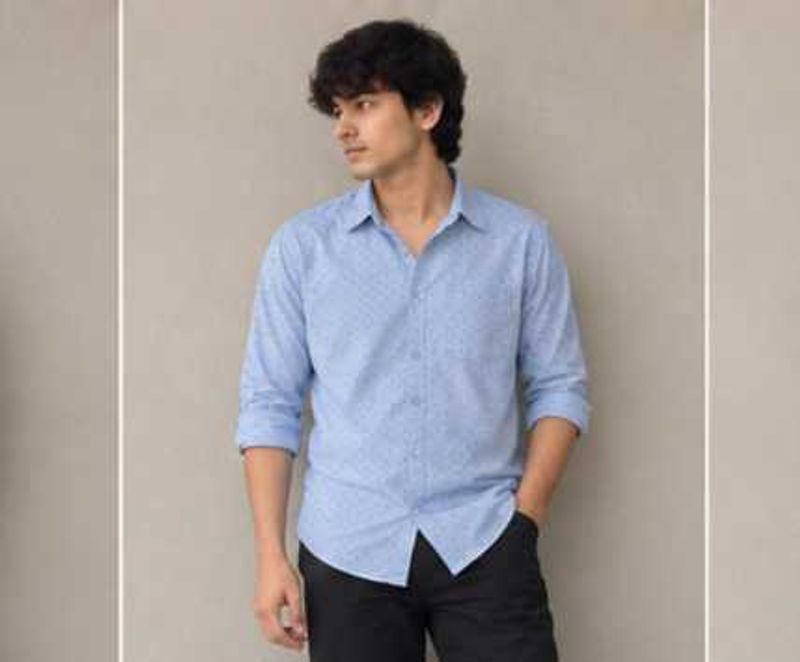 Men's Light Blue Dotted Button-Up Shirt