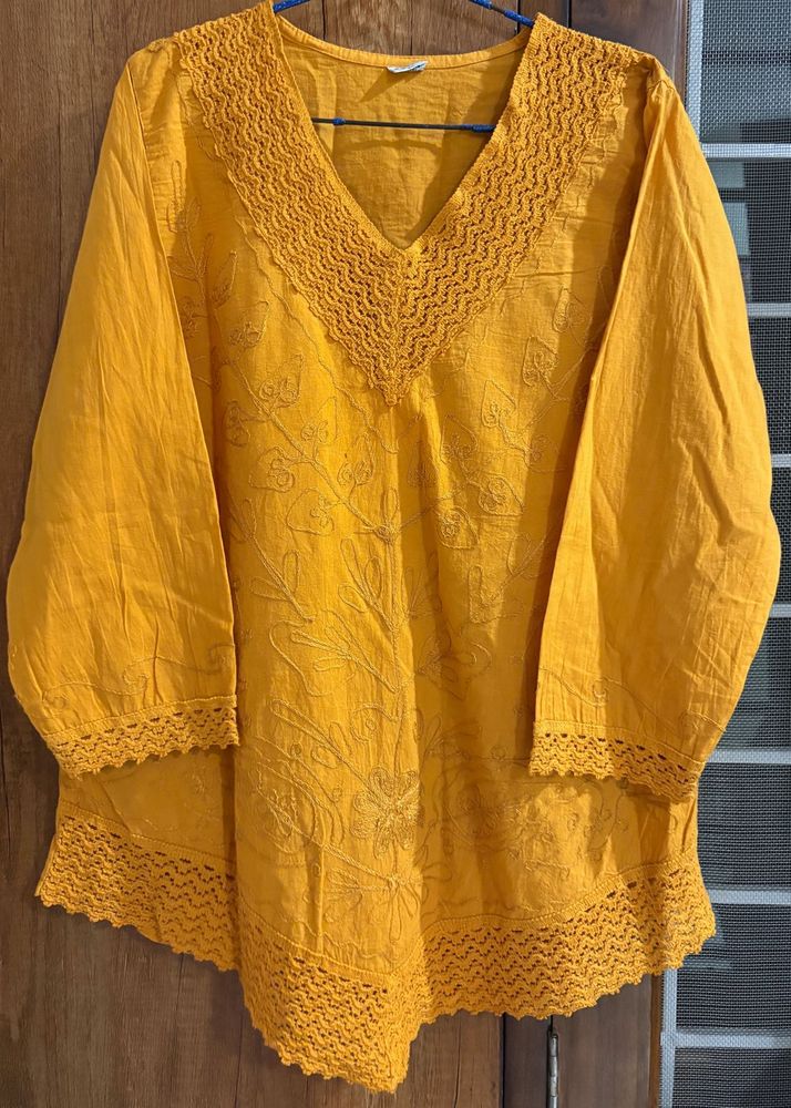 Beautiful Orange Embroidered Kurta