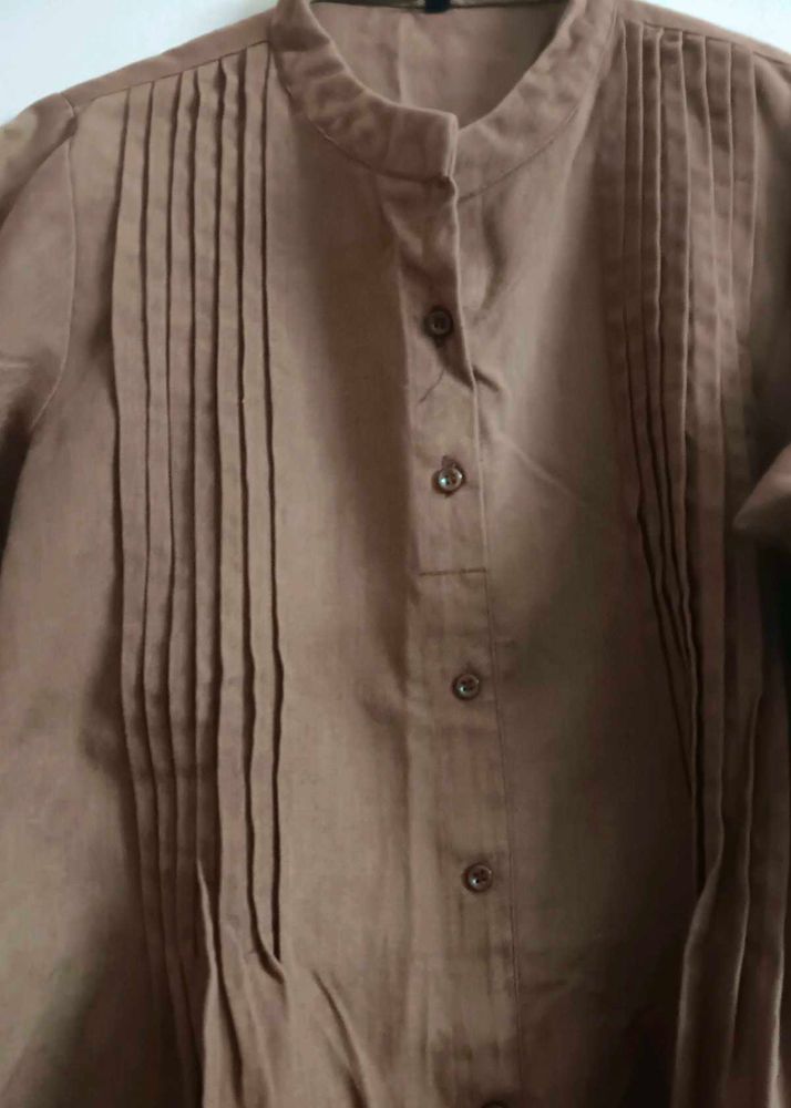 Pleated Front Button-Up Tunic