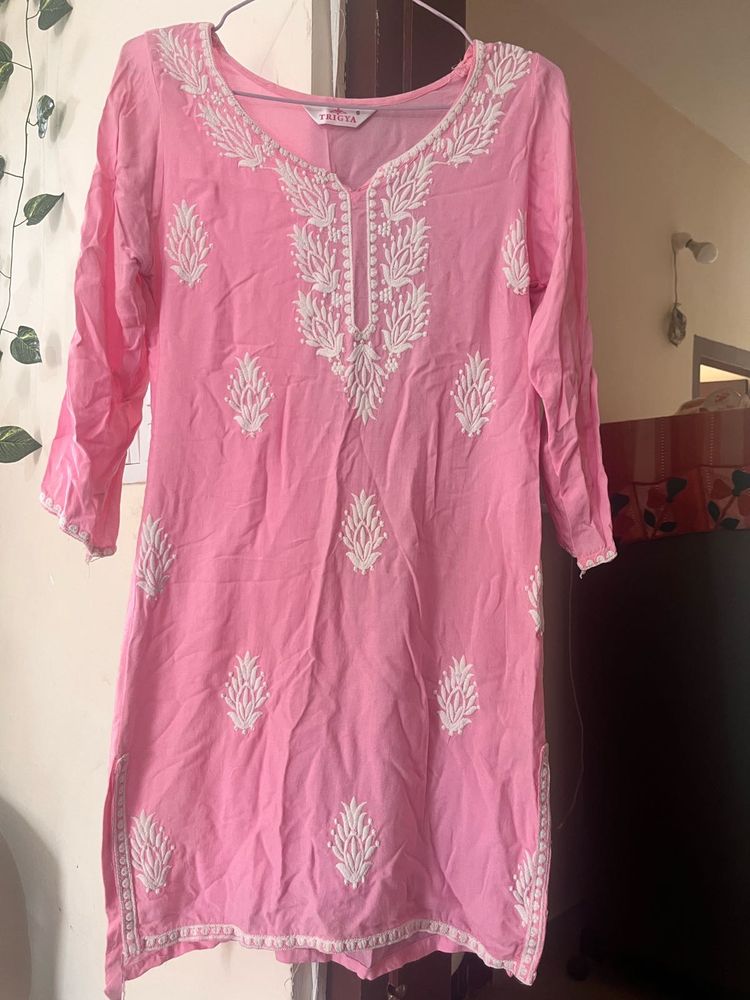 Charming Pink Chikankari short Kurta