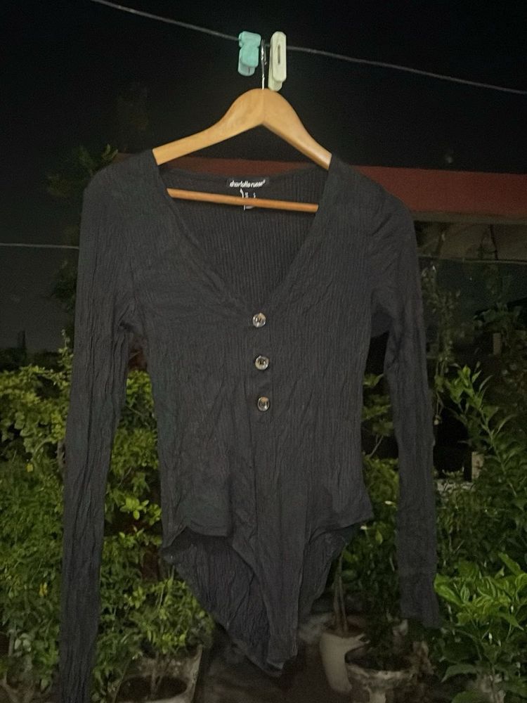 Ribbed Button-Up Long Sleeve Bodysuit