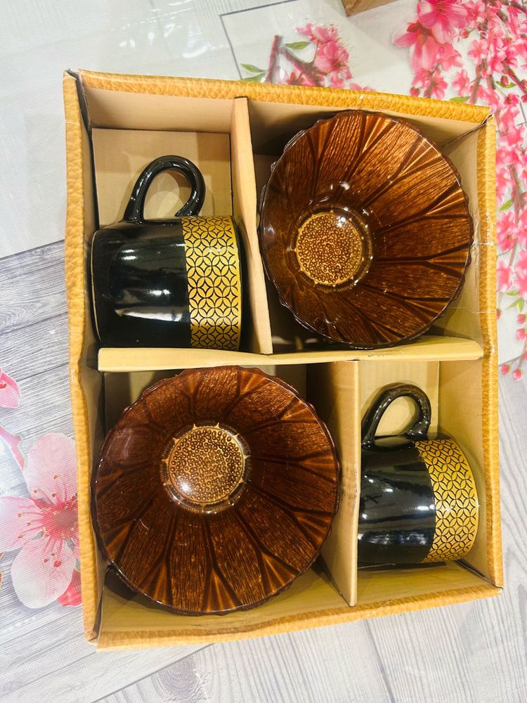 New Golden Black vintage—  Tea Cup &amp; Bowl Set