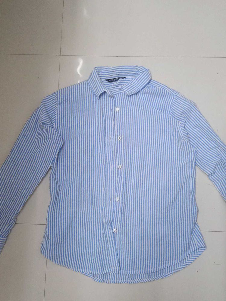 Blue Striped Button-Up Shirt