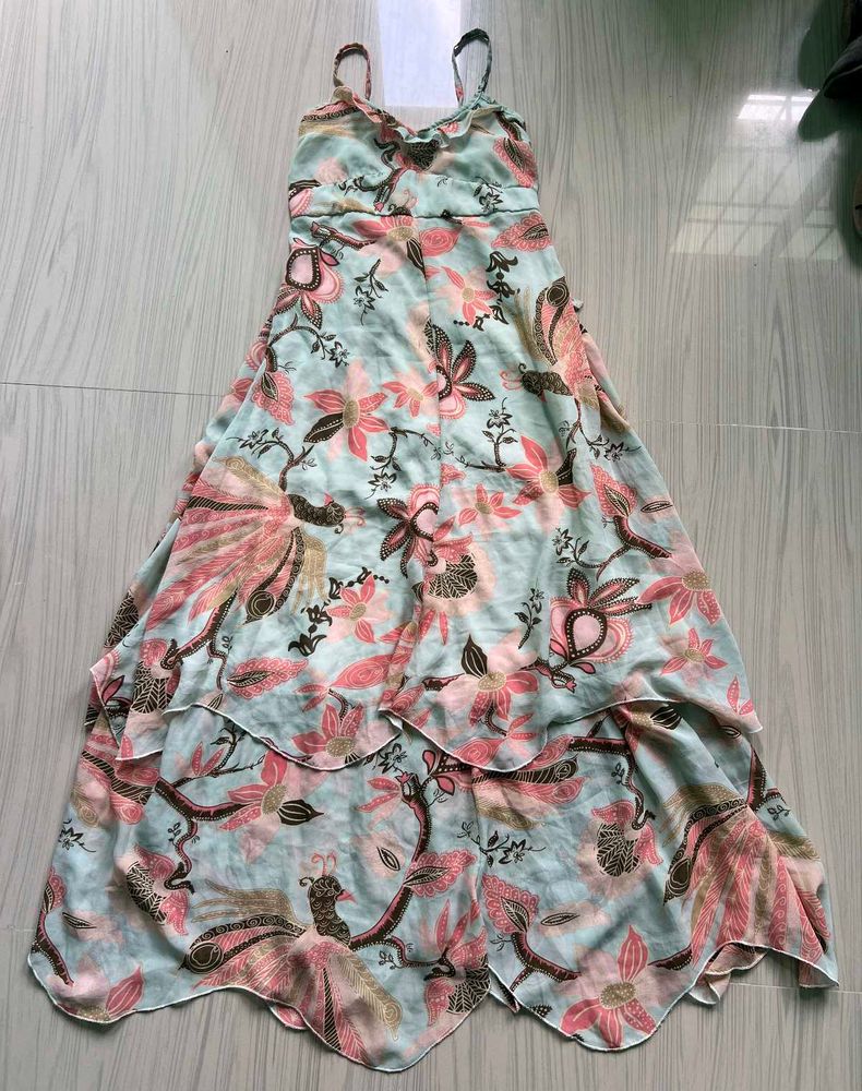 Light Blue Floral Tiered Maxi Dress