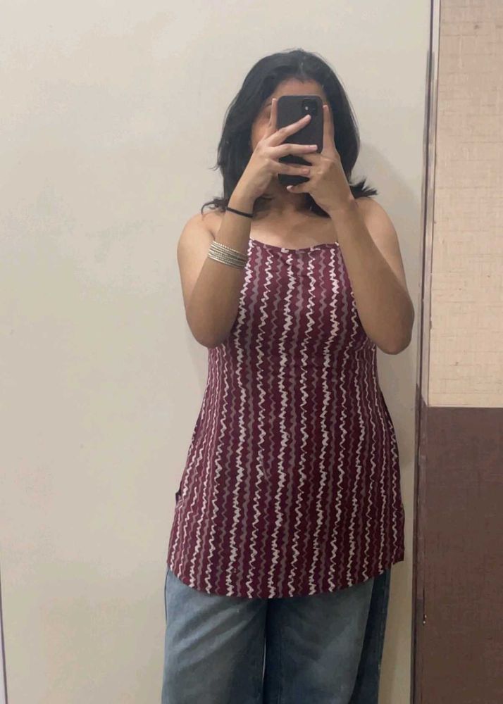 drawstring sleeveless kurti