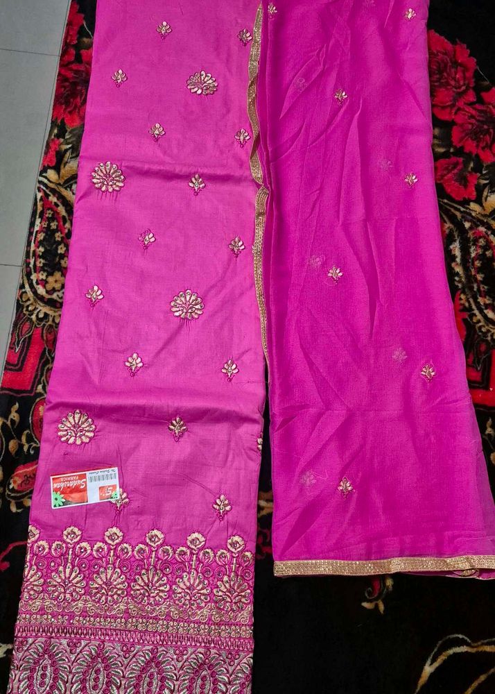Pink Embroidered Dress Material